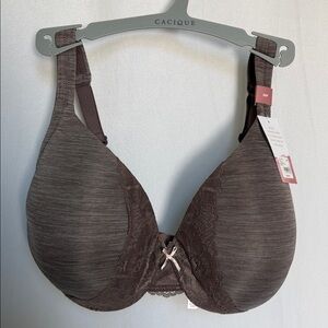NWT Cacique Dark Brown Lace Accent Bra Size 38F Lightly Lined Full Coverage